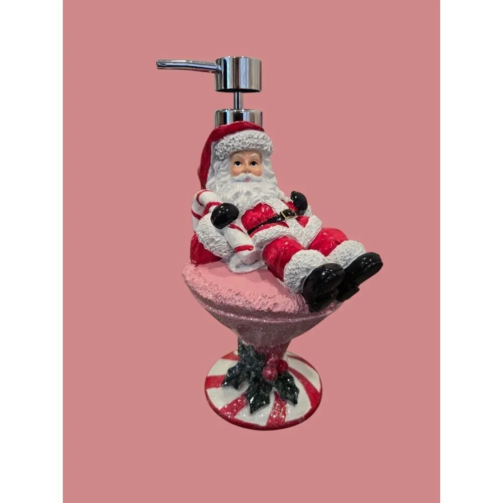 New Christmas Santa Claus Peppermint Candy Cane Martini Cocktail Soap Dispenser